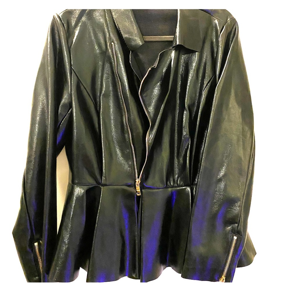Akira Blk peplum faux leather jacket
